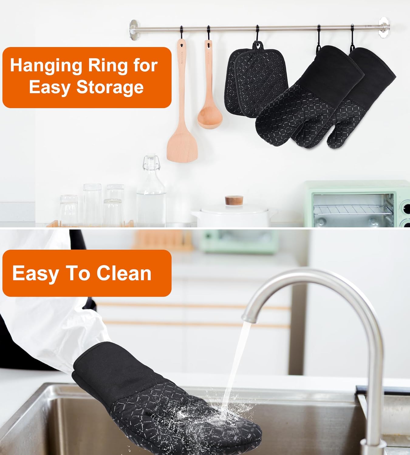 Ankway - gants de cuisine série lot 4 - 30 cm - coton, silicone, antidérapants, résistants chaleur