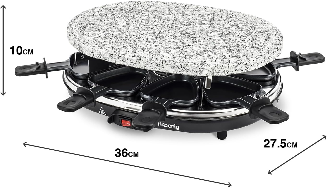 H.Koenig - RP85 - appareil à raclette 8 pers, pierre/gril/fondue, plaque amovible