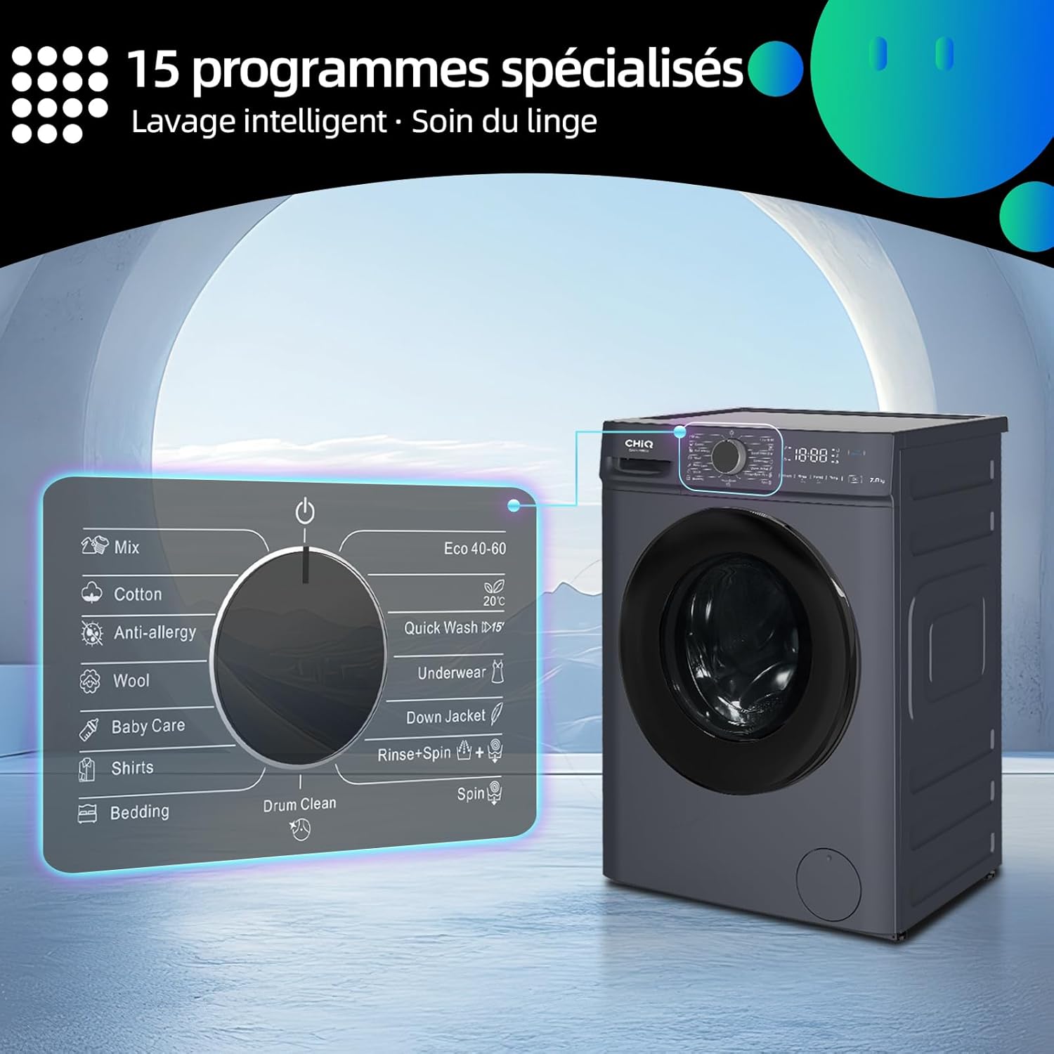CHiQ - lave-linge compact, 7kg, 1200RPM, vapeur, classe A, 60x46.5x84cm - CW07123863AX