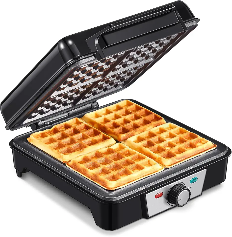 Gaufrier belge électrique - 1200W, 5 vitesses, poignée isolante, lumière cuisson