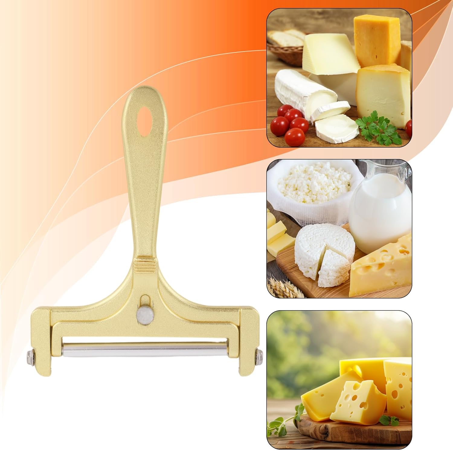 Kit coupe-fromage inox, épaisseur réglable, 8 fils, doré, 10pcs