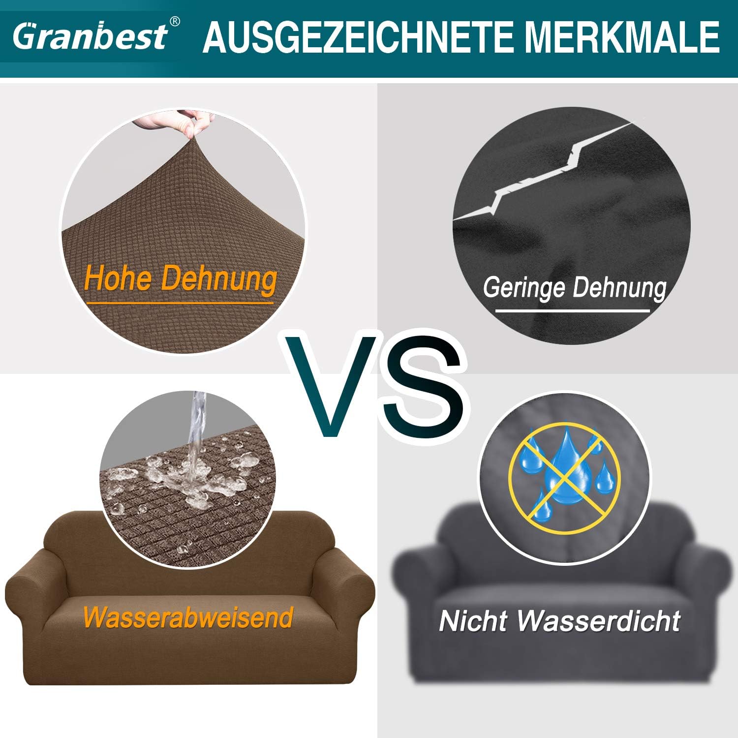 Granbest - housse canapé stretch imperméable 2 places - spandex, mousse antidérapante, coloris café