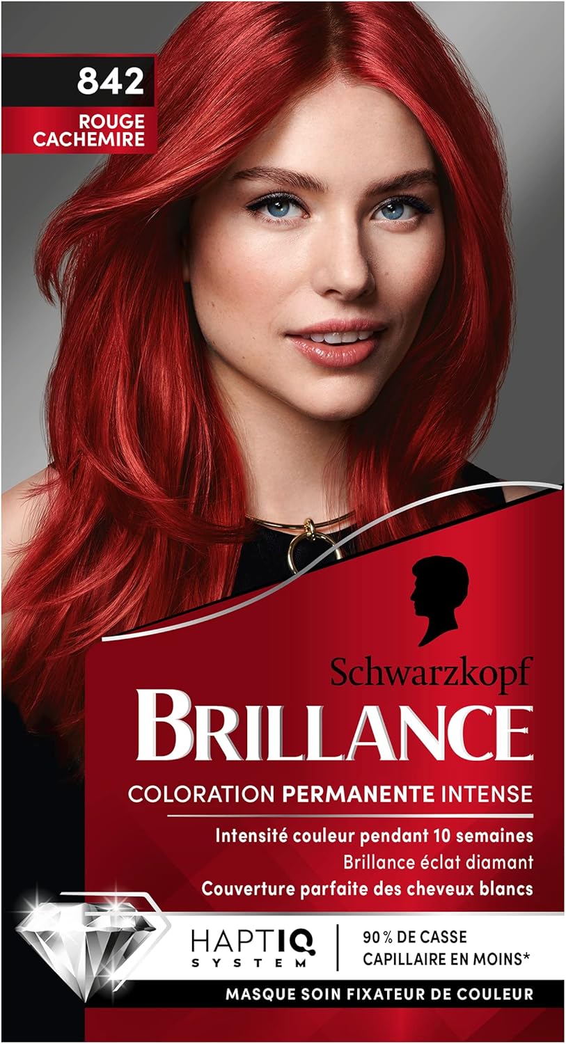 Schwarzkopf - Brillance coloration intense - soin nourrissant, éclat, couvre 100% cheveux blancs - Rouge Cachemire 842