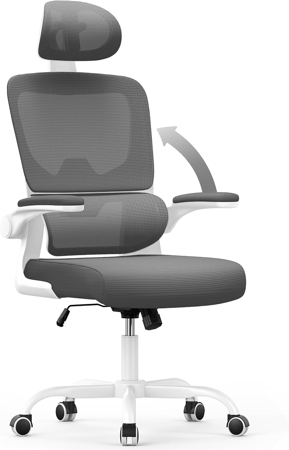 Chaise de bureau ergonomique - support lombaire réglable - appui-tête, accoudoirs réversibles, maille respirante - gris 