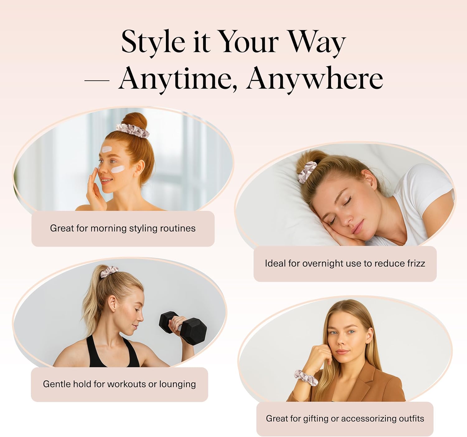 Kitsch - Chouchous satin femme - lot de 5 - ultra doux, anti-frisottis, usage jour & nuit