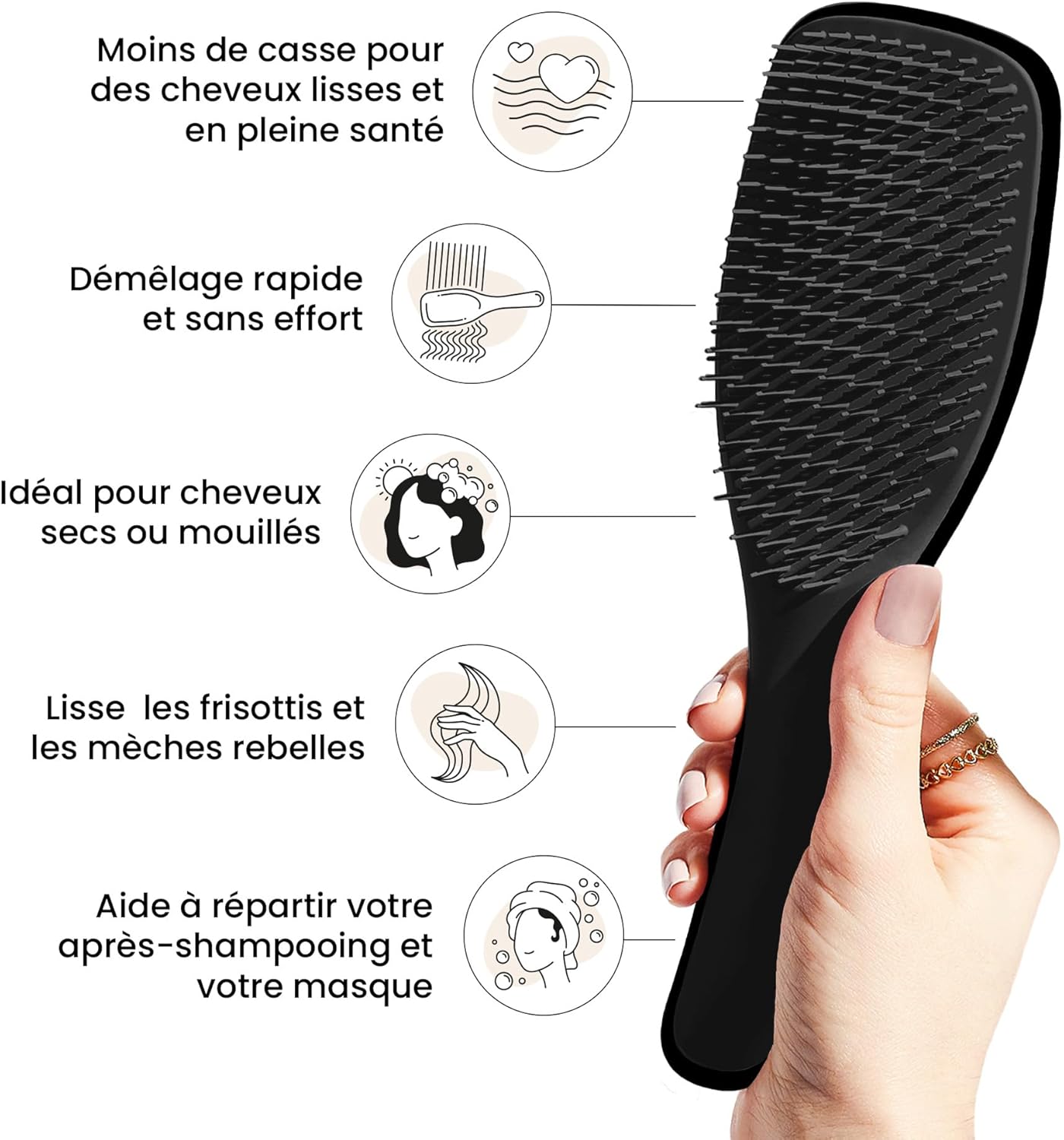 Tangle Teezer - Ultimate Detangler - Brosse démêlante cheveux secs/mouillés, picots deux niveaux, anti-casse, noir, tous