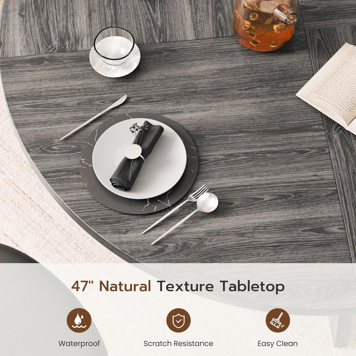 YOUDENOVA - Table à Manger Retro 120cm - bois, 4-6 personnes, gris