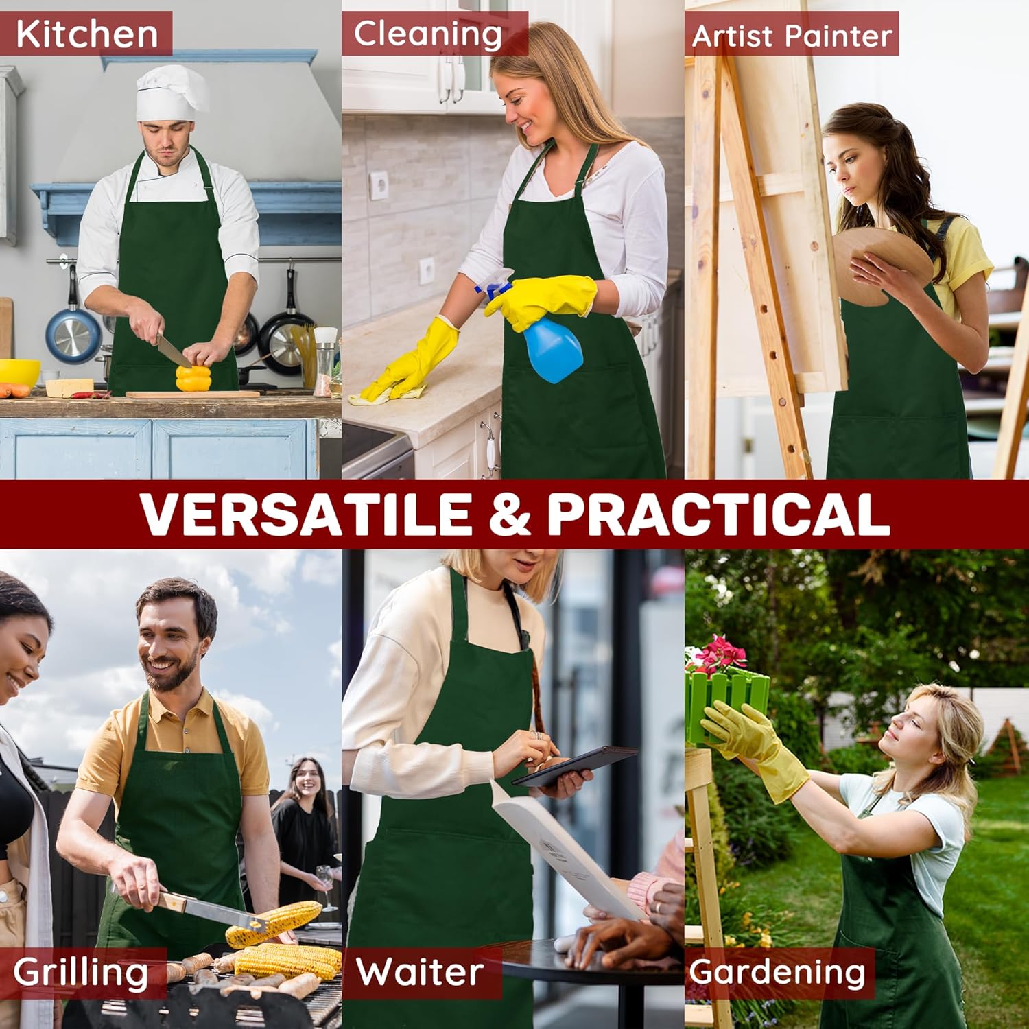 Tablier de chef - 2 pièces, unisexe, grandes tailles, 2 poches, cuisine