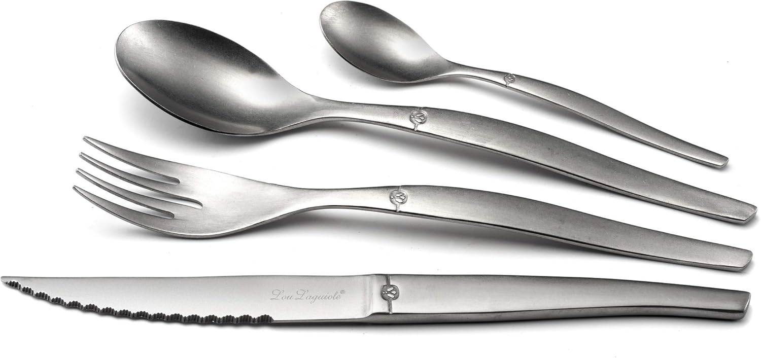 Lou Laguiole - Jet - ménagère 24 pièces, inox 18/0, brillant, gris vintage