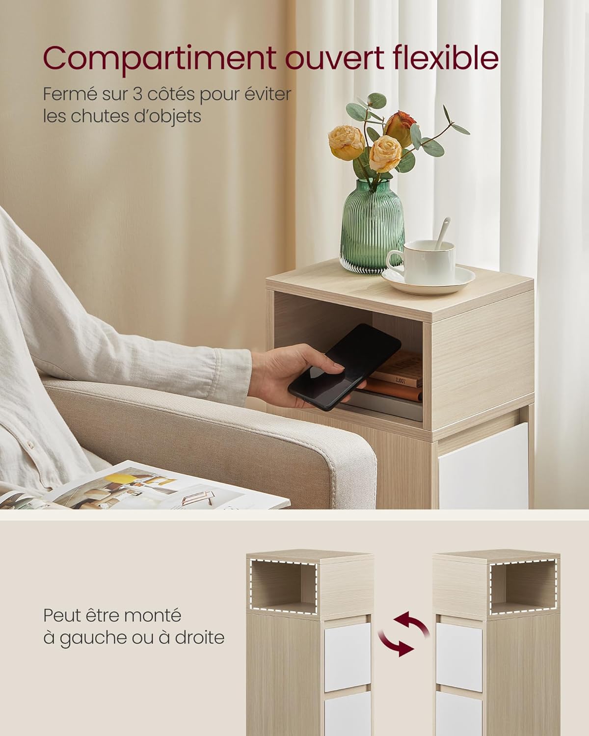 VASAGLE - Kailyn Collection, chevet étroit, 2 tiroirs, montage réversible, LET856N01