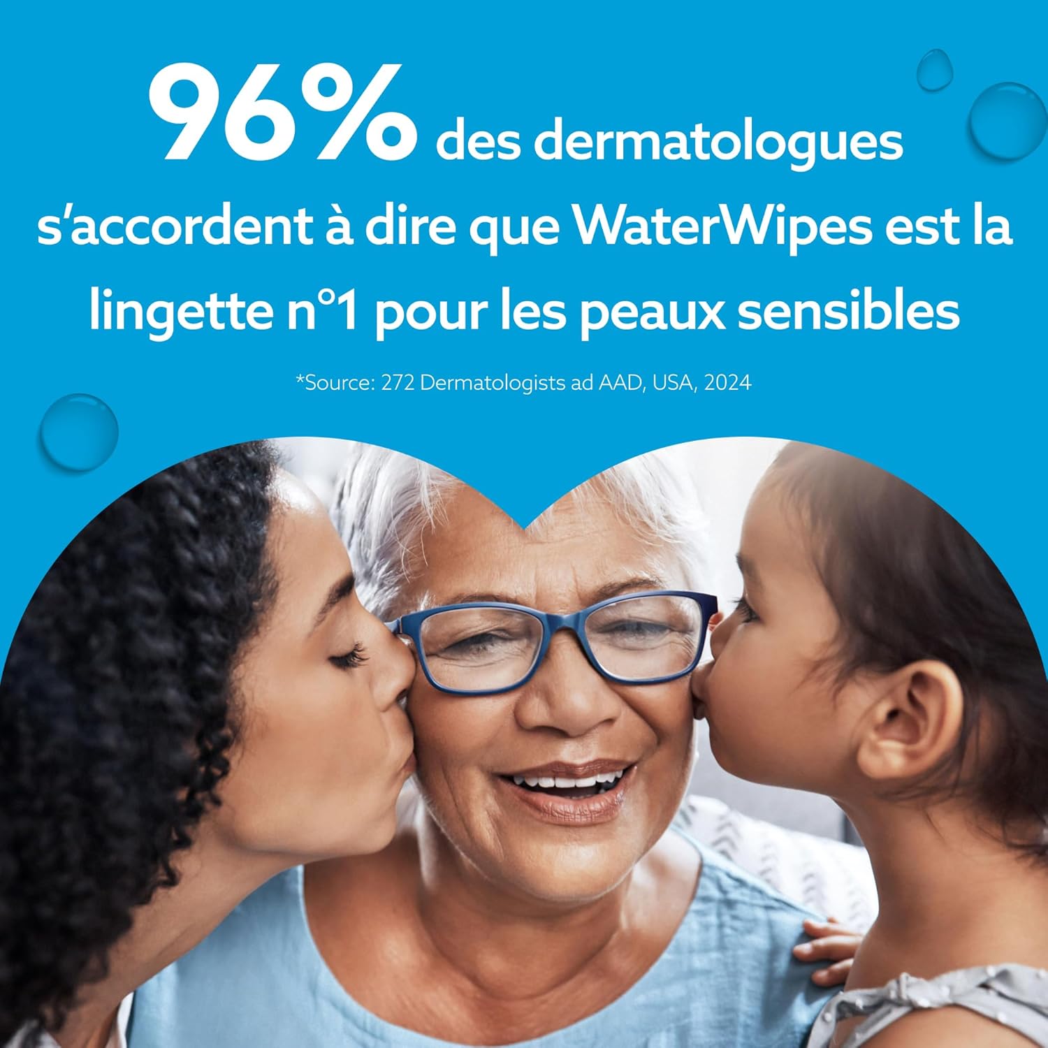 WaterWipes - Sensitive+ - 12x60 lingettes - 99,9% eau, non parfumées, 3-en-1