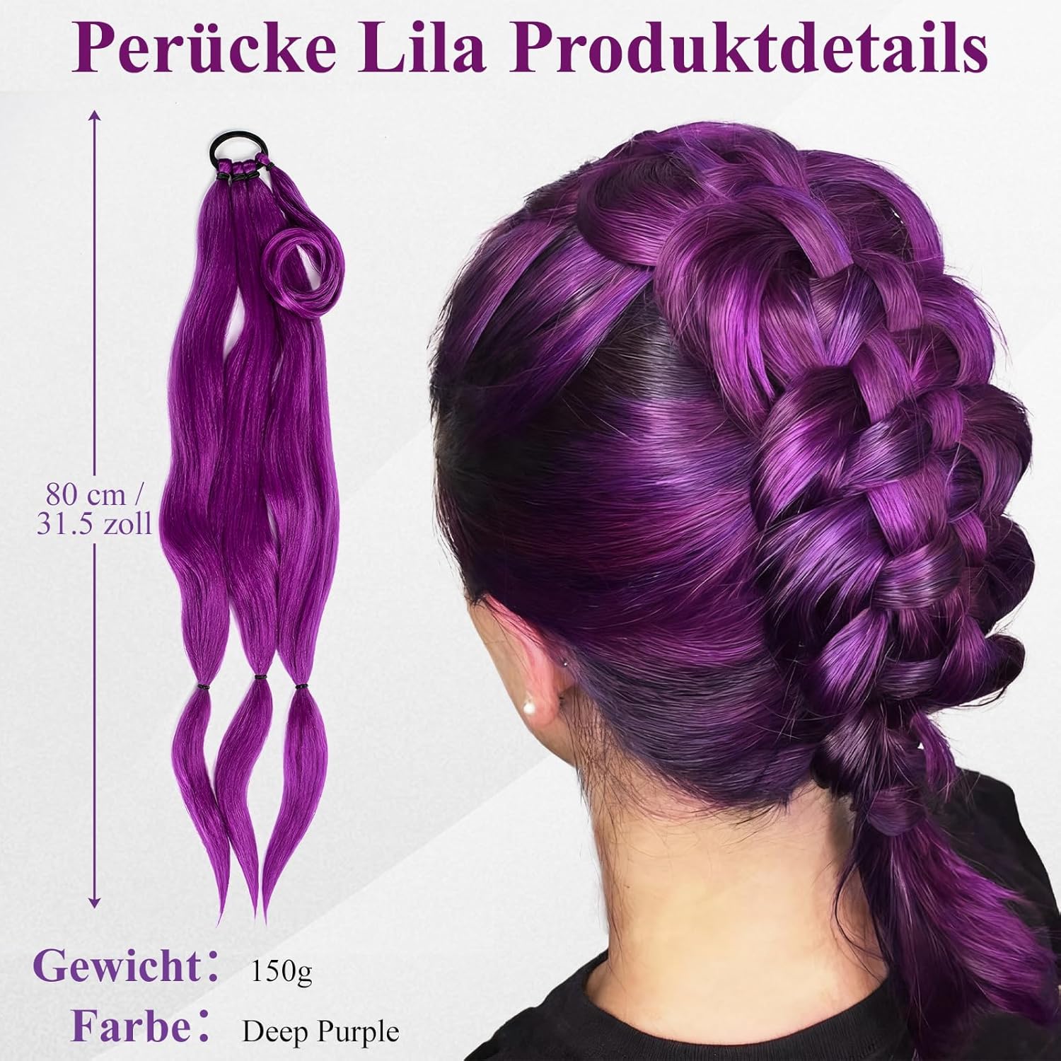 Perruque - violet cosplay Kpop enfant/femme - 80cm - longue, fête, rôle, 31.5 pouces