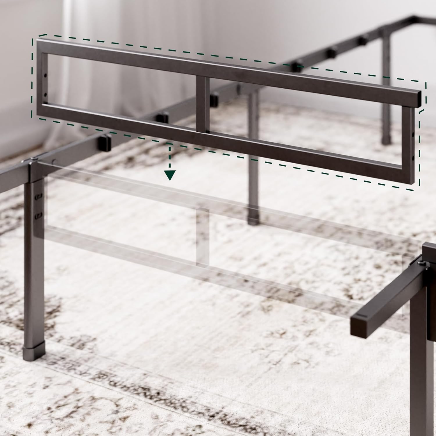 Zinus - Justin - 140x190 cm - lit métal avec rangement 36 cm