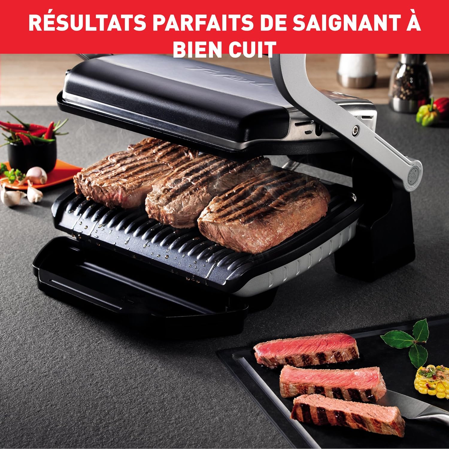 Tefal - Optigrill+ série - 4 personnes, 6 programmes, mode manuel, GC712D12