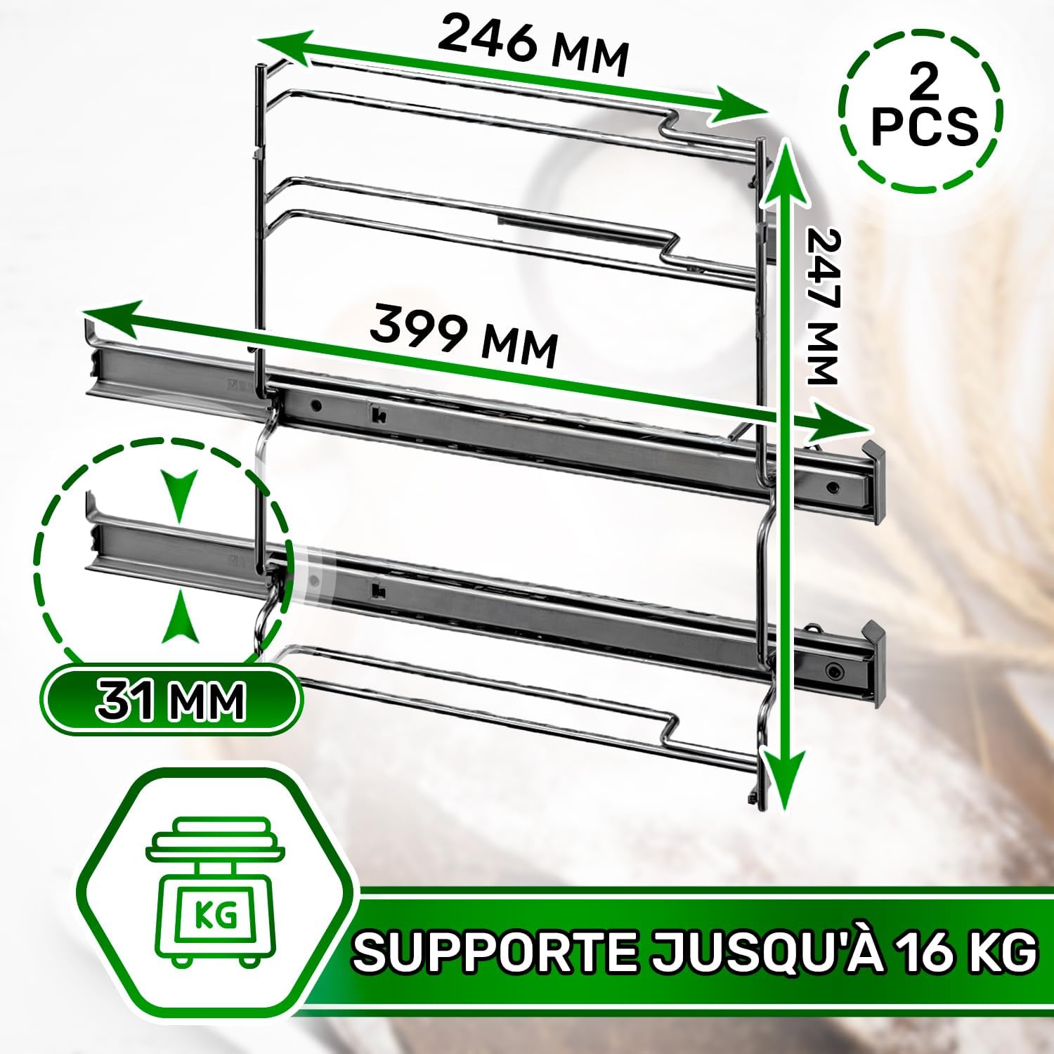 Rails Telescopiques pour Four Encastrable 2 Niveaux avec le Code Original 17001568 pour Bosch - Garantie de 5 Ans - MADE IN GERMANY - ONIX TECH
