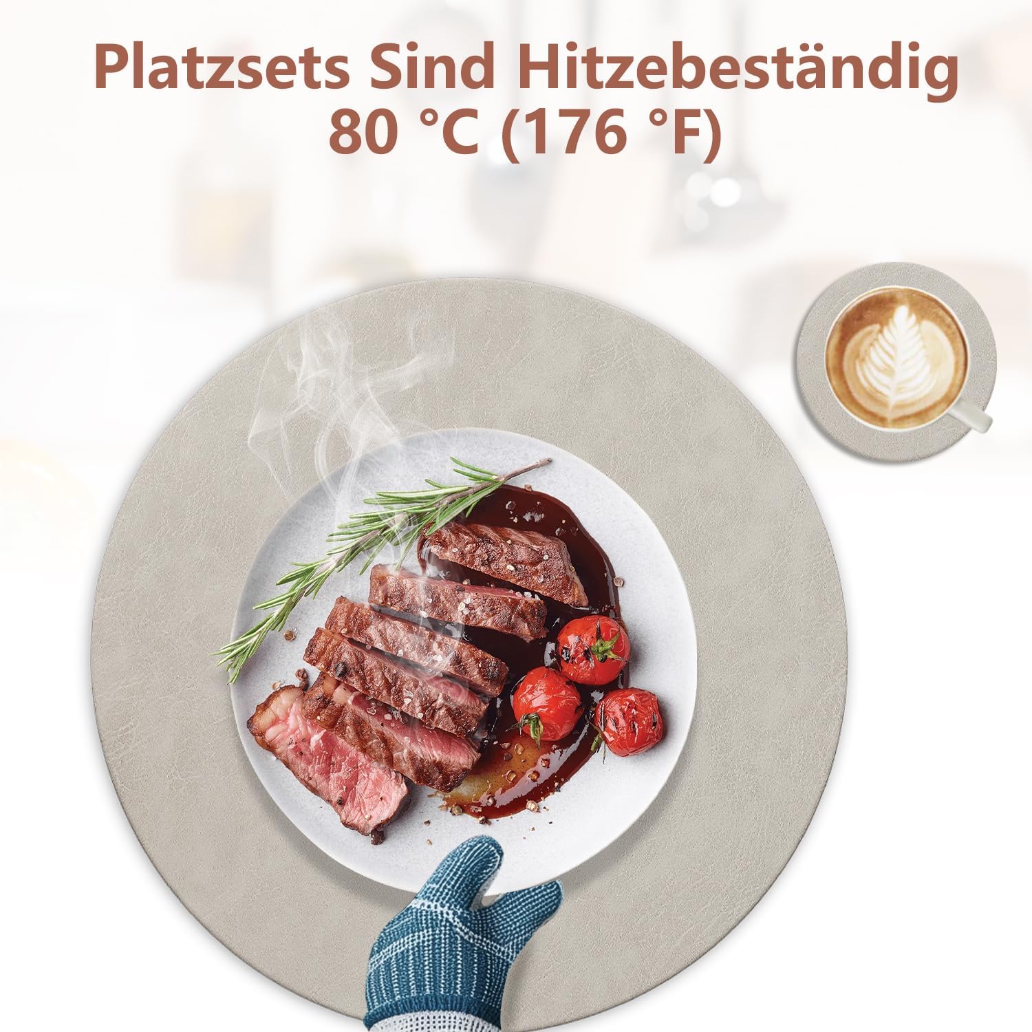 Set de table - lot de 6 rond 36x36cm, lavable, antidérapant, PU double face