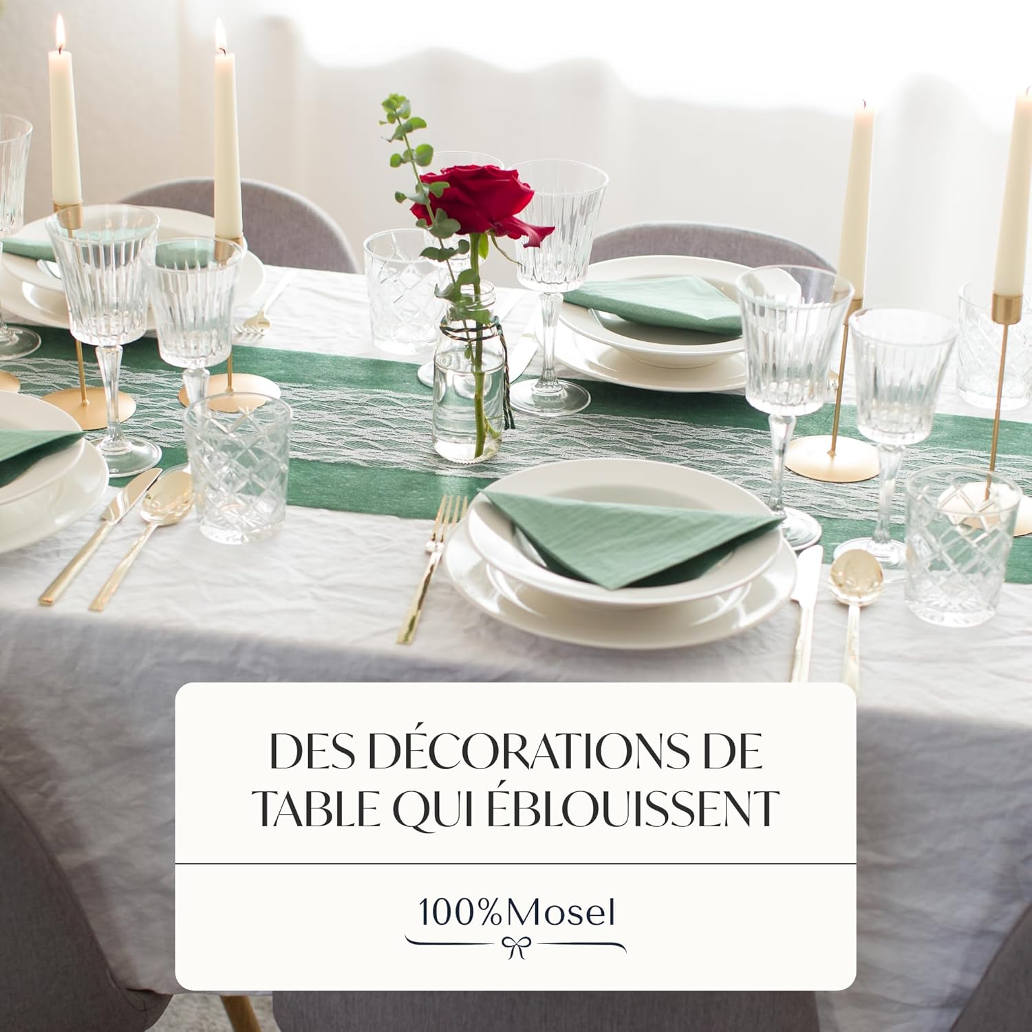 100%Mosel - Chemin de table décoratif - 30x2500 cm - tissu non tissé, vert forêt pluviale