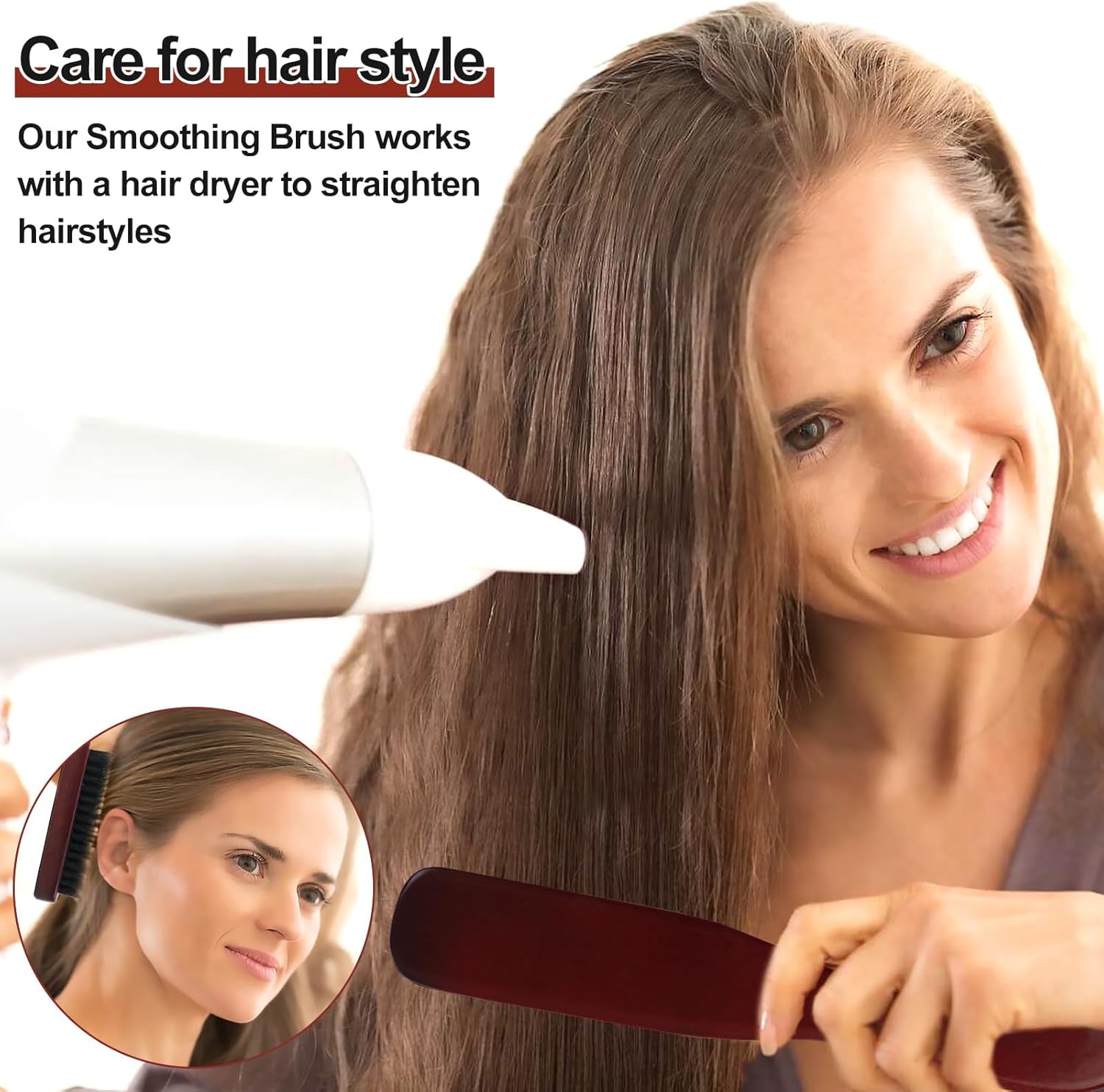 Brosse à cheveux en poils de sanglier - Brosse plaquante - Pour femmes et hommes - Idéale cheveux et barbe