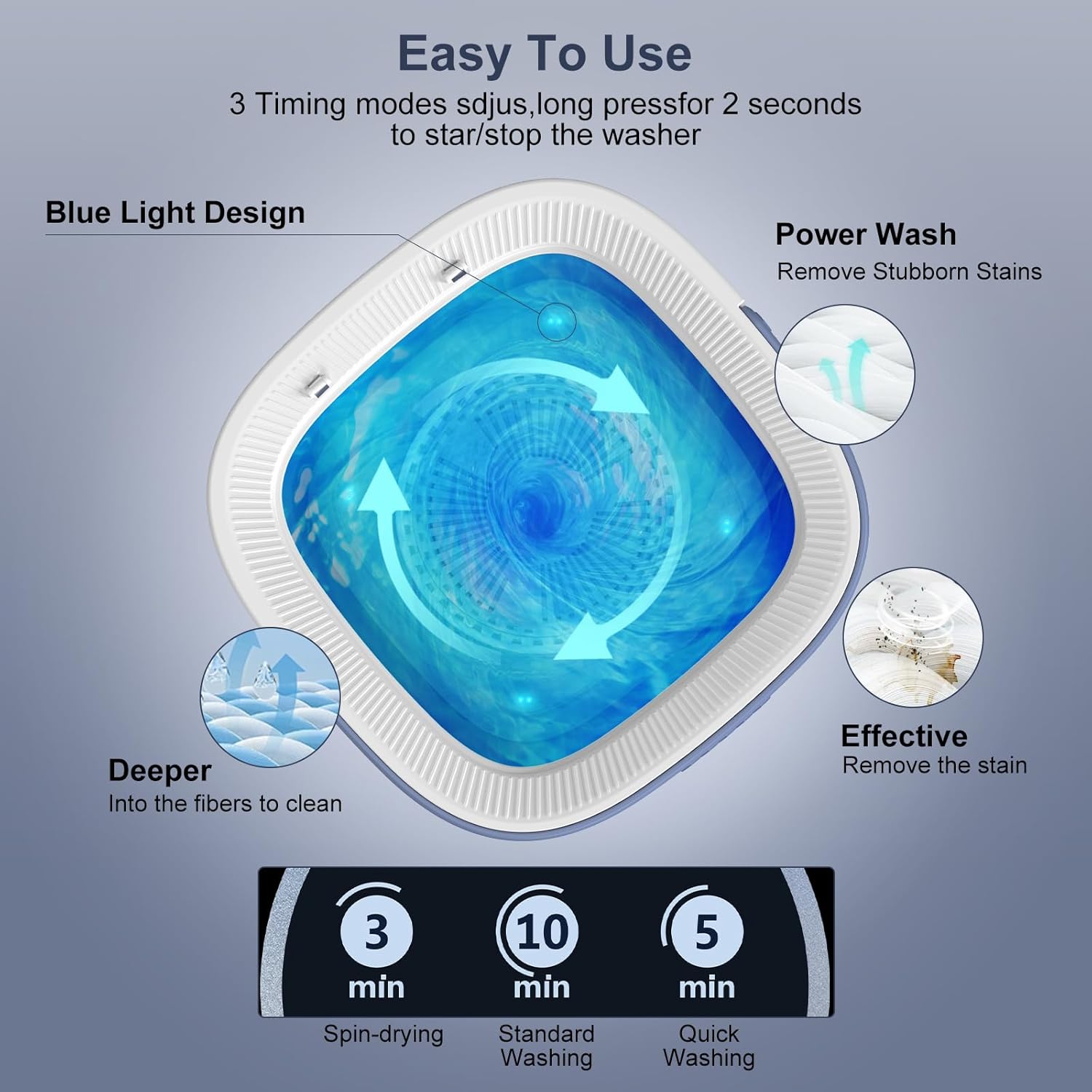 Mini machine à laver - 12L portable - 3 modes, essorage amovible, pliable