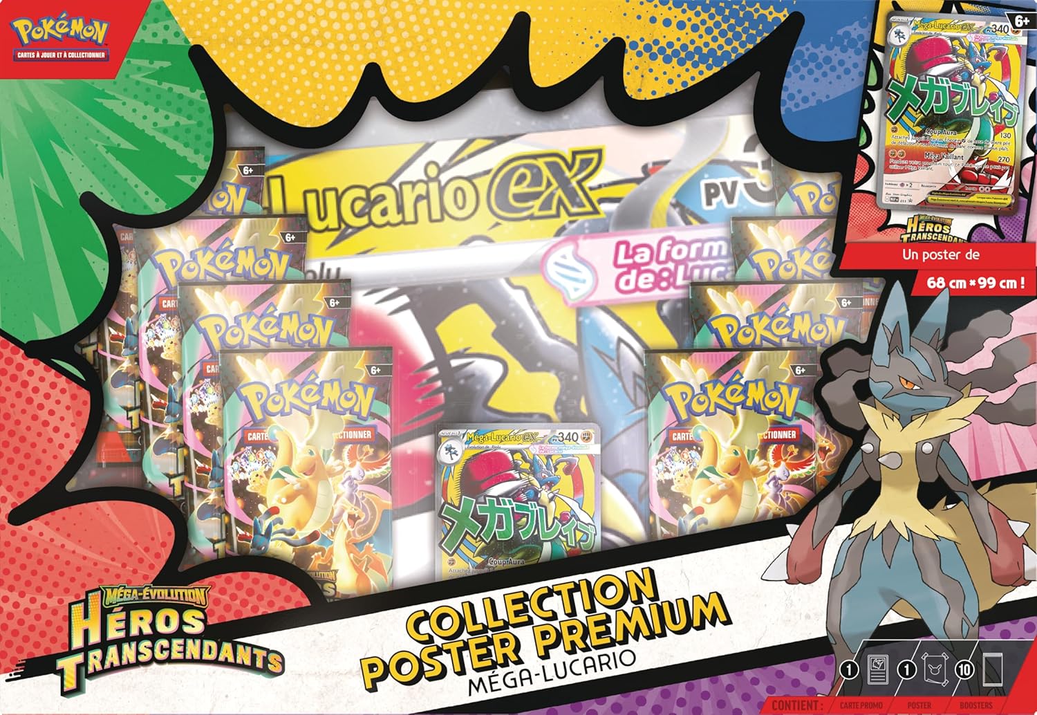 Pokémon - Collection Poster Premium Méga-Évolution Héros Transcendants - 1 carte promo brillante, poster double face, 10
