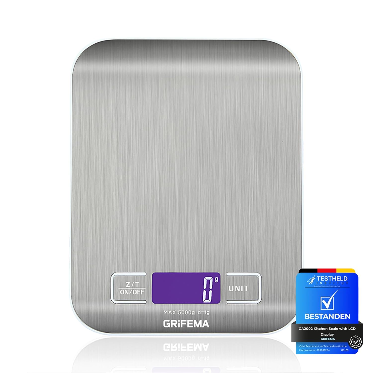 Grifema - GA2002 - balance cuisine, 5000g/1g, inox, 6 unités, écran LCD GA2002