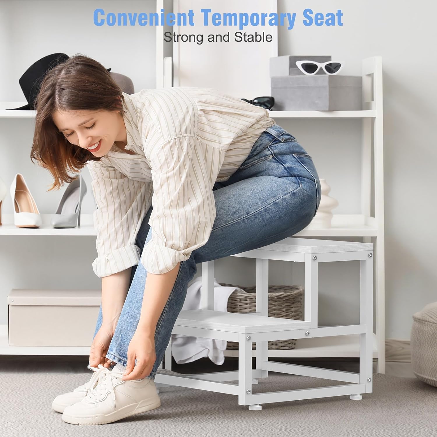 LIANTRAL - tabouret 2 niveaux - acier et bois - charge 200kg, blanc