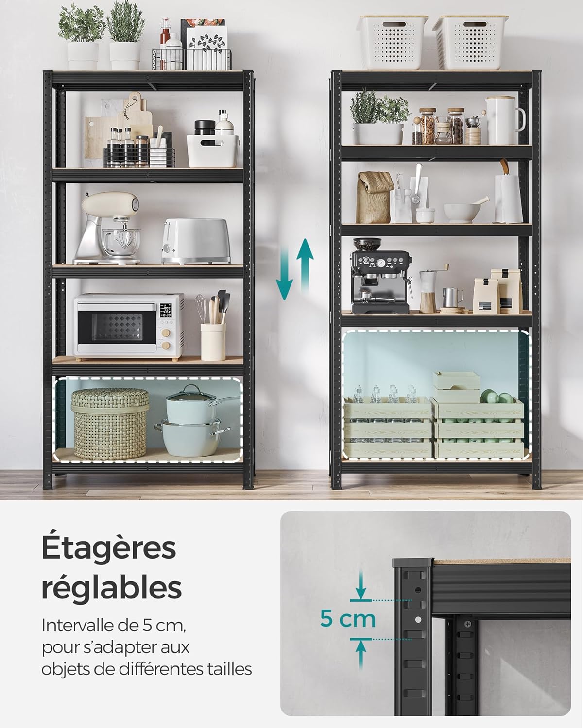 SONGMICS - étagères industrielles 90x40x180 cm, 5 niveaux, 875kg, GLR040B02