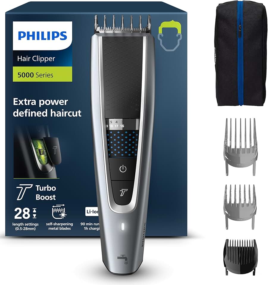 Philips - Tondeuse Série 5000 - lavable, Trim-n-Flow Pro, 28 longueurs - HC5630/15