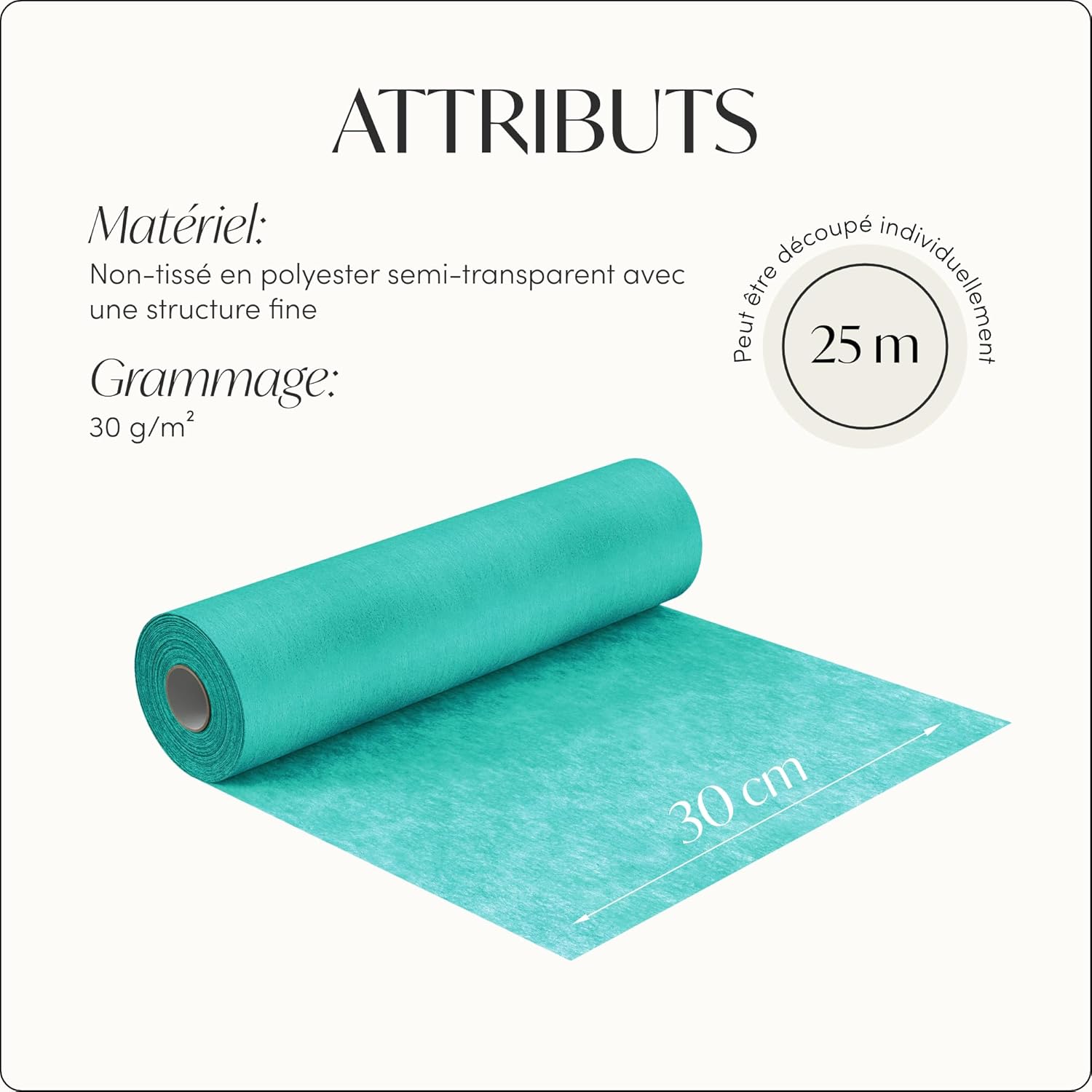 100%Mosel - Chemin de Table non-tissé - 30x250cm - turquoise, décor événementiel