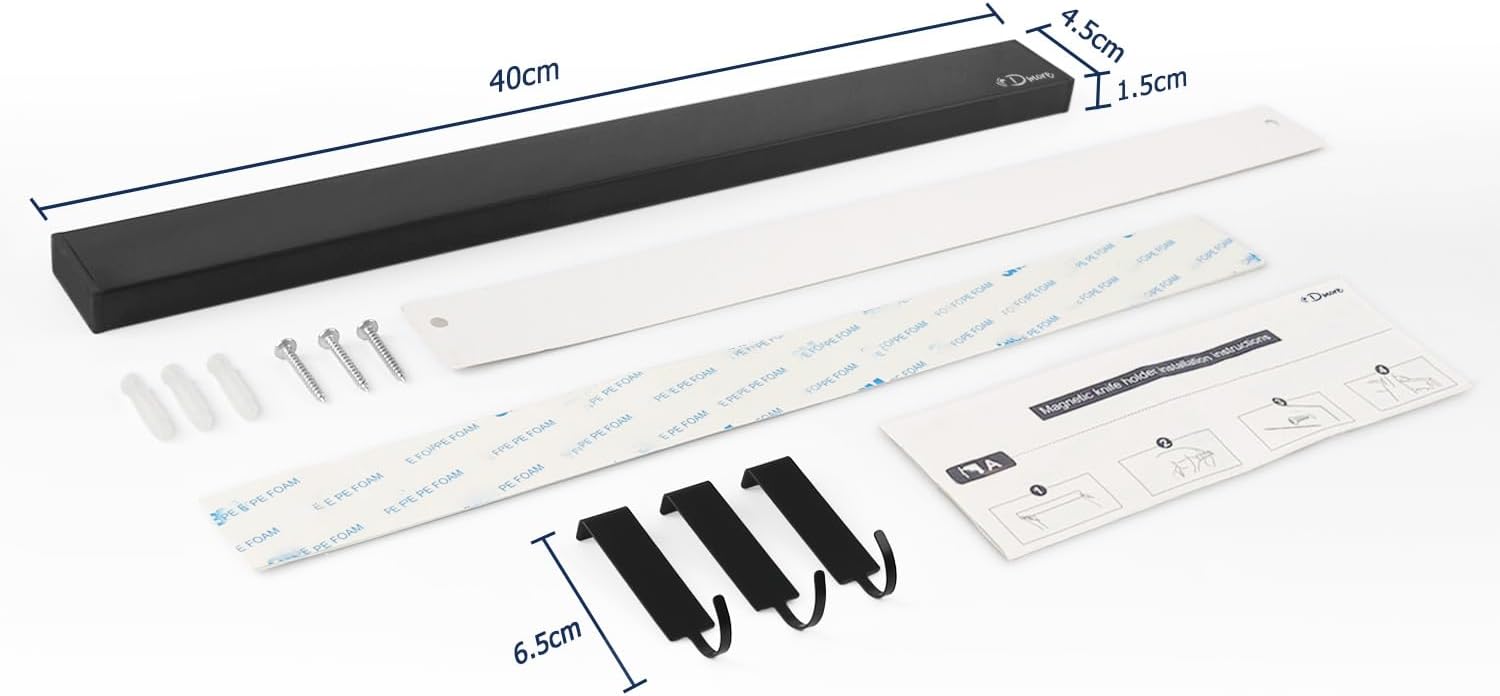 Dmore - porte couteaux aimanté, 40cm, 3 crochets, fixation adhésive