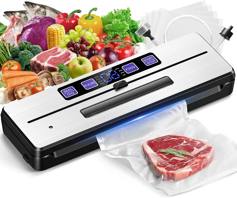 Machine sous vide alimentaire - double thermoscellage, 7en1, 80KPA, compatible aliments secs/humides