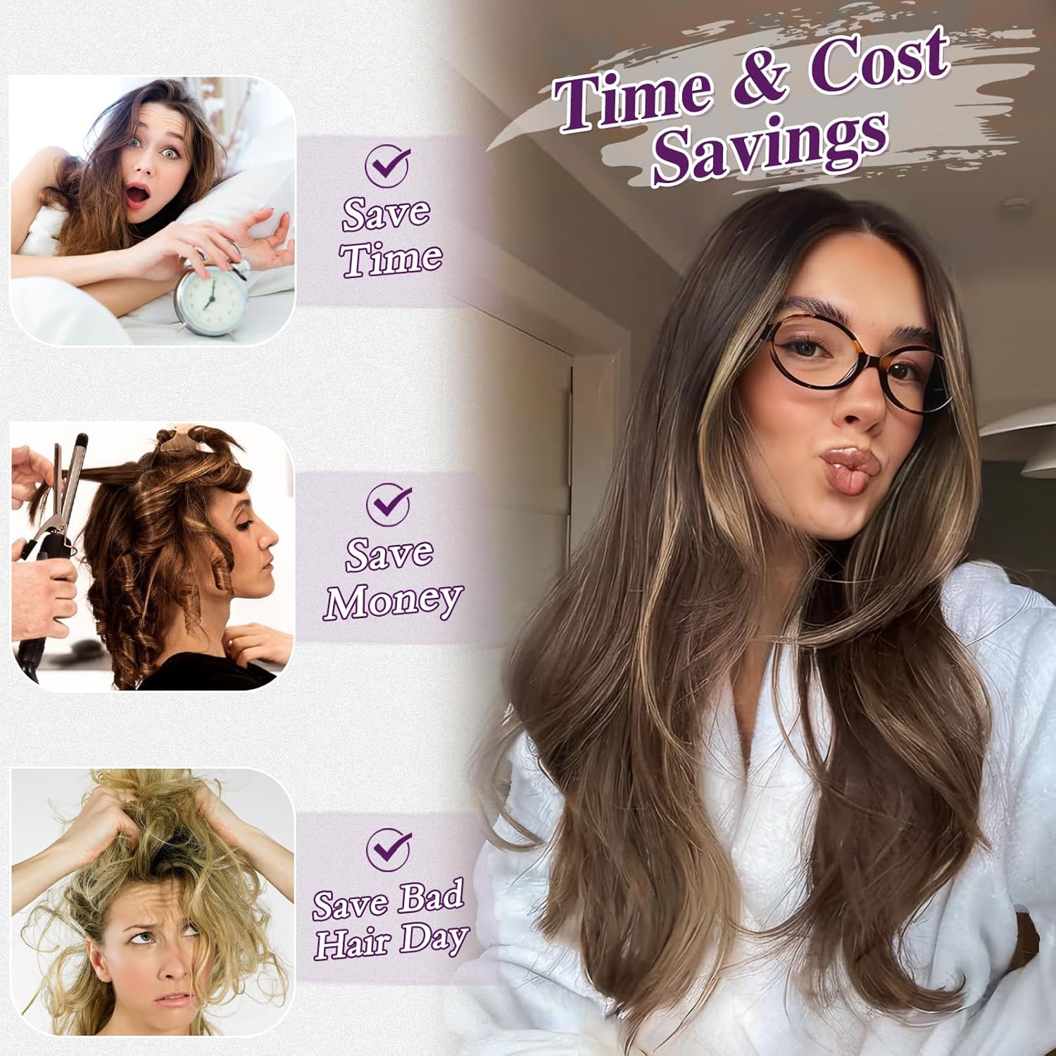 BARSDAR - Extension à clips longues, 50cm, ondulées, brun blond miel, 5PCS