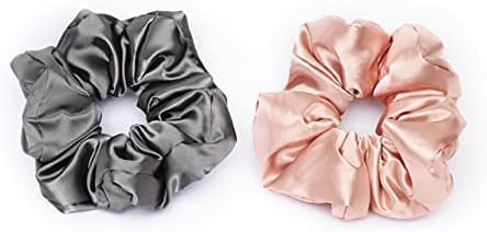Accessoires cheveux satin - 2pcs - anti-frisottis, casse, nuit, blush/gris