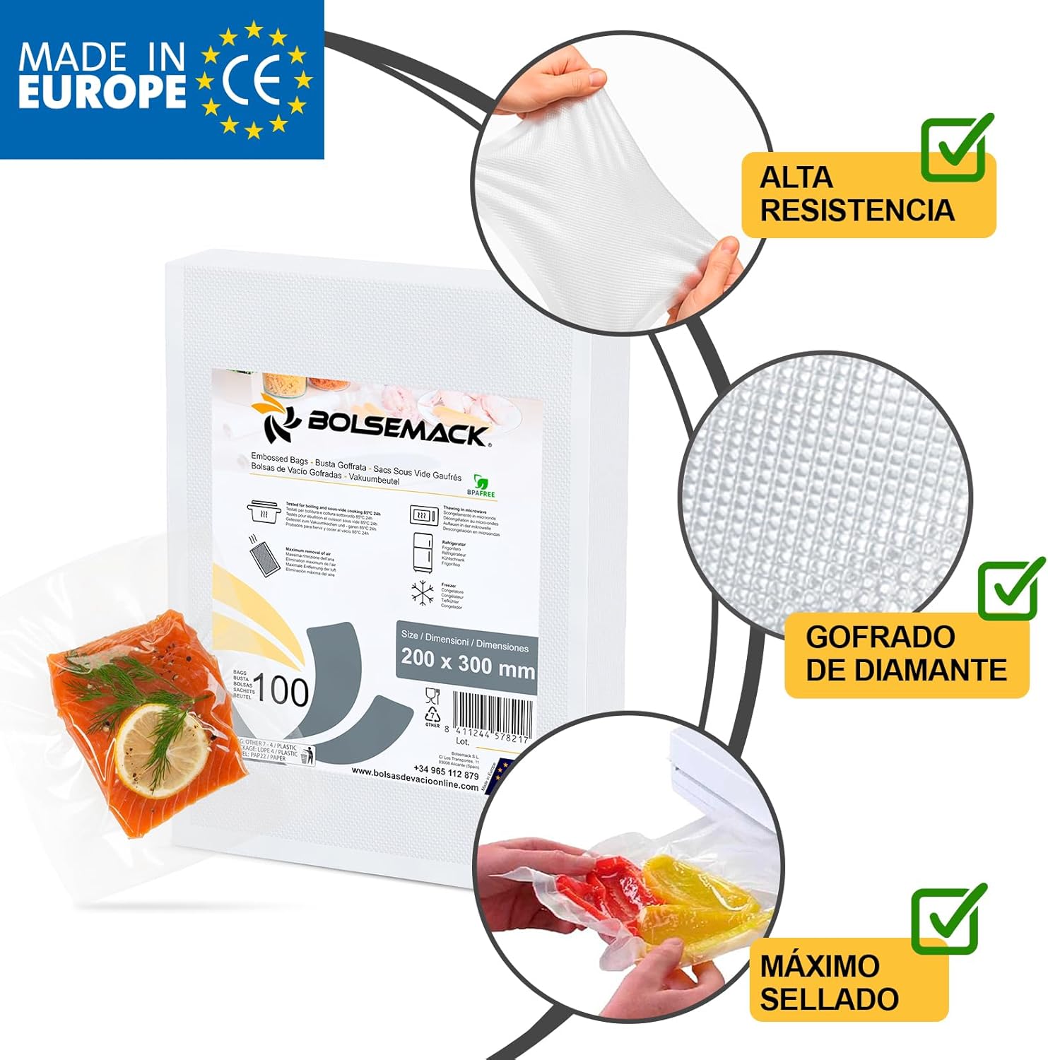 Sacs sous vide gaufrés - 150x200mm - compatibles tous appareils, 100 unités