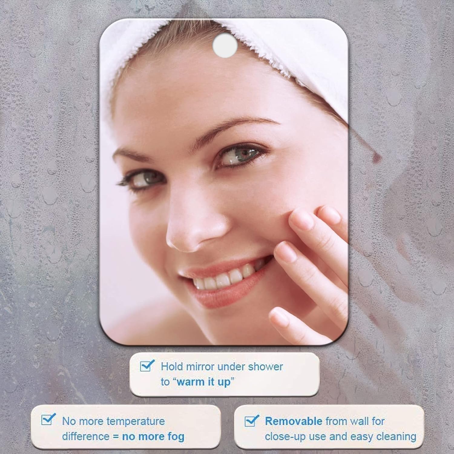 Miroir de douche acrylique ventouse, 28x19cm, camping voyage