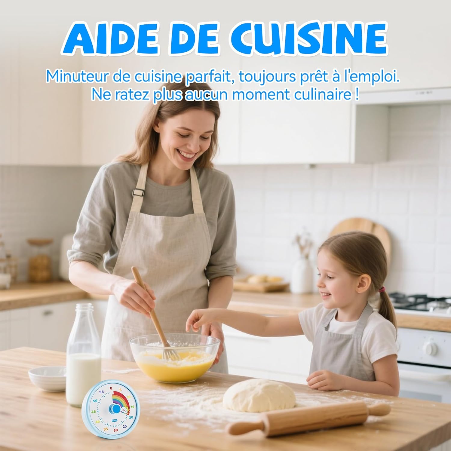 Minuteur visuel - modèle enfant - 60 min - compte à rebours, silencieux, motif arc-en-ciel