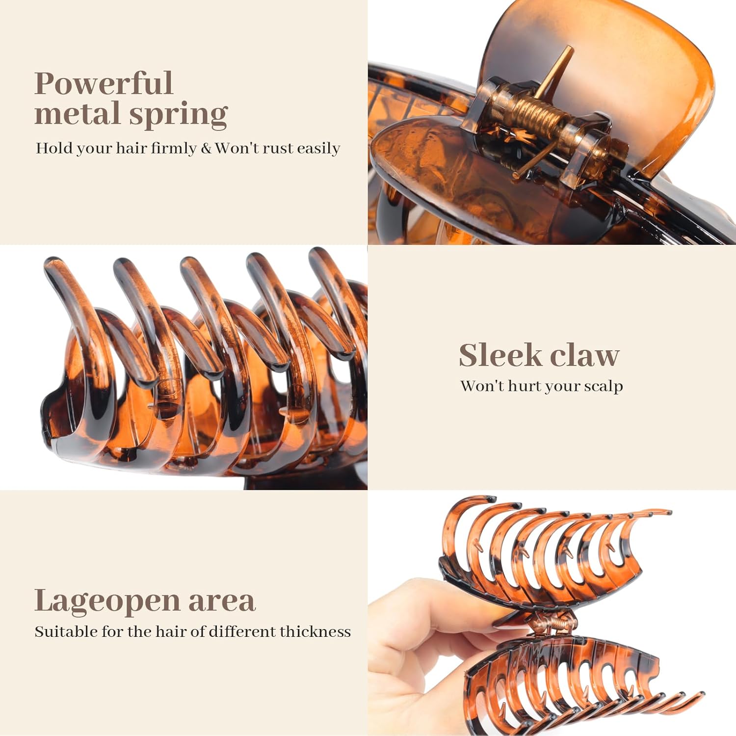 Kavya - 8 pinces cheveux - 10,5cm - anti-dérapantes grandes griffes