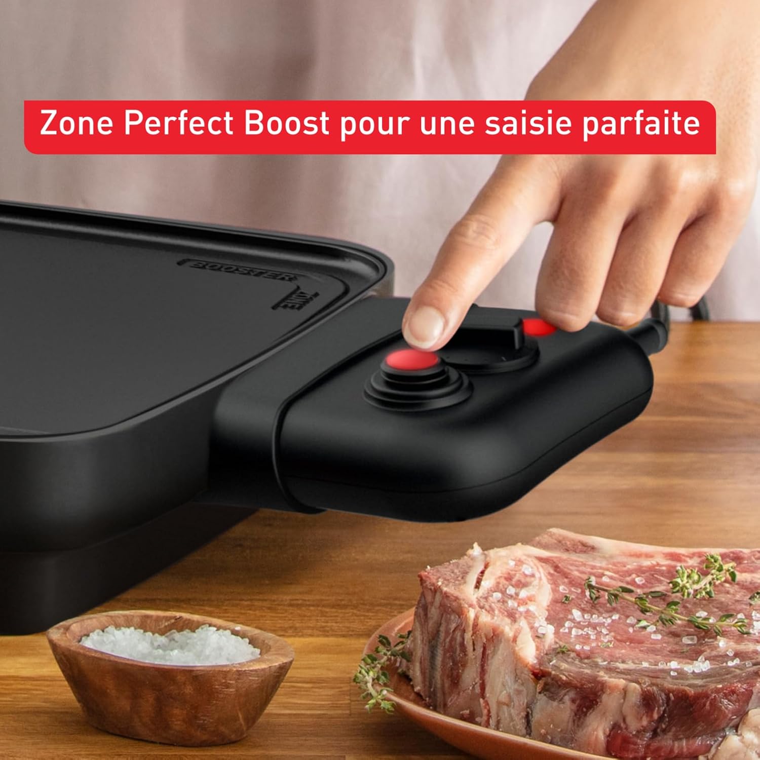 Tefal - Booster Series - grande surface - 2 zones, 2200W, thermostat réglable, antiadhésif, CB642800