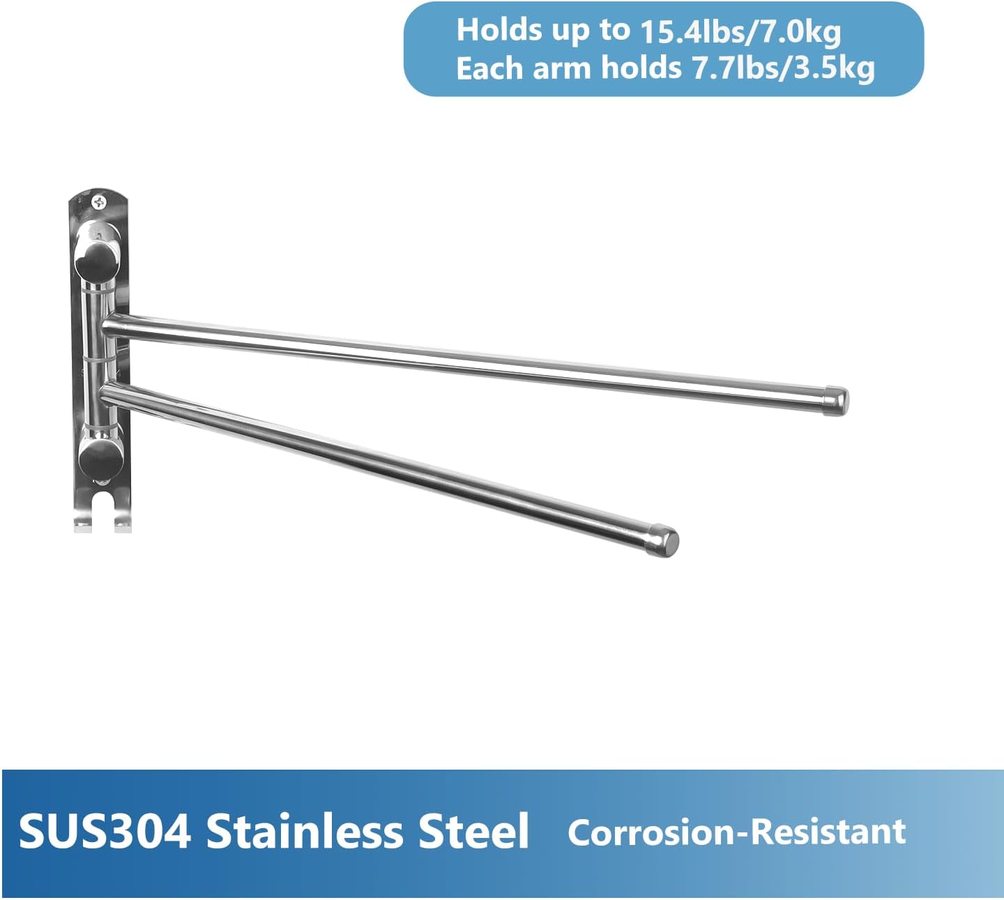 JSVER - porte-serviette double pivotant inox 180° - gain de place - argent