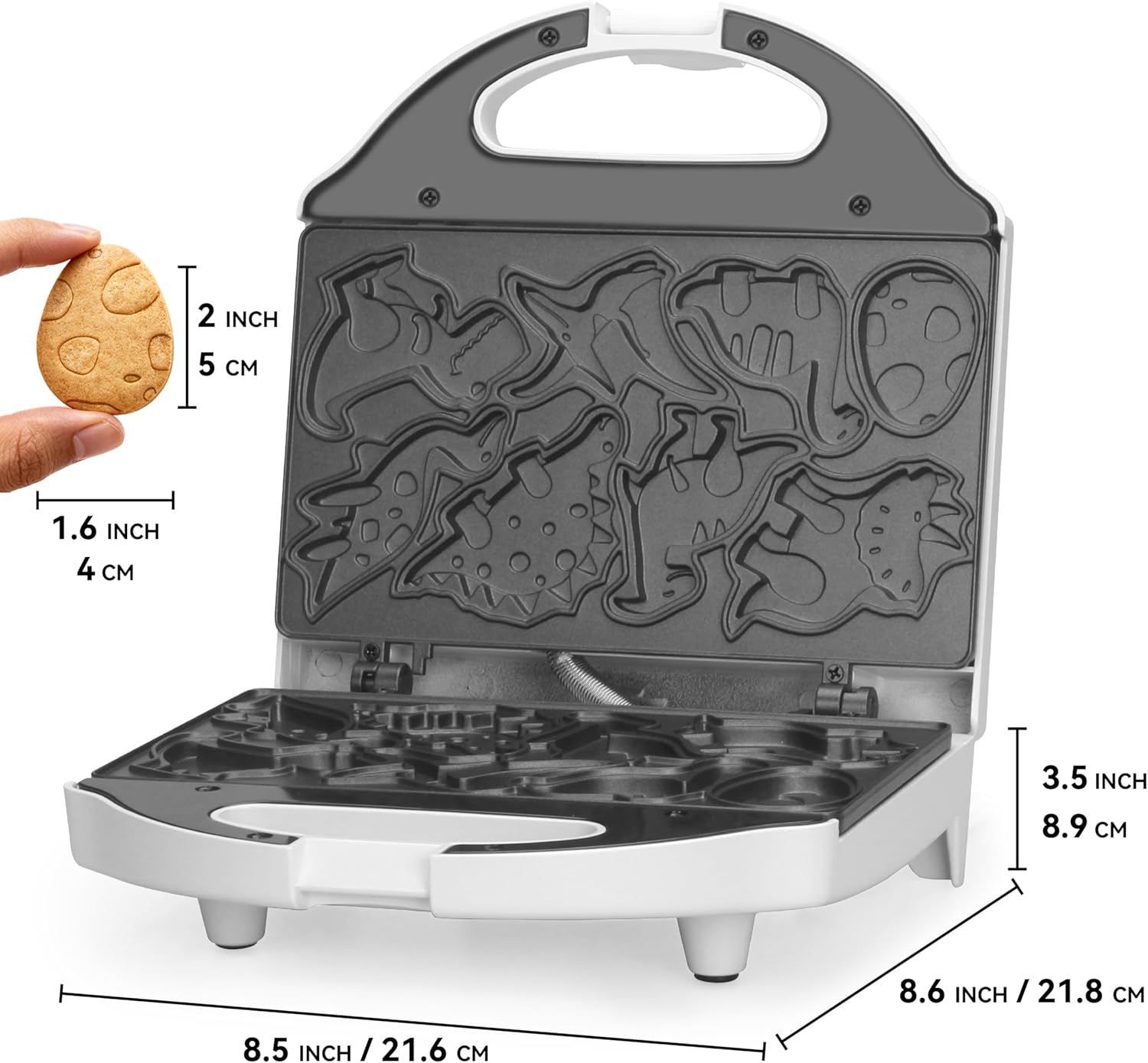 Mini gaufrier - Dinosaures - blanc - 8 motifs dinosaures, multifonction