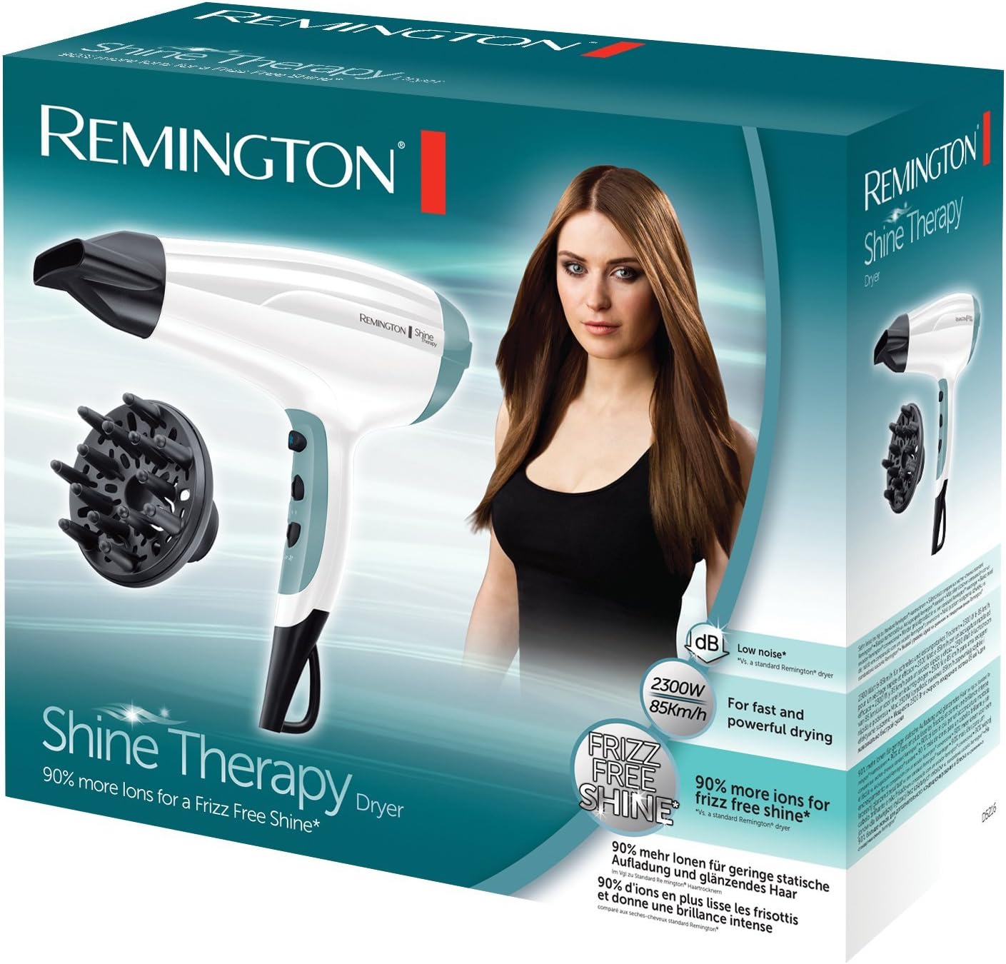 Remington - Sèche-cheveux Shine Therapy - 2300W, ionique, 3 températures, 2 vitesses, silencieux, anti-frizz - D5216