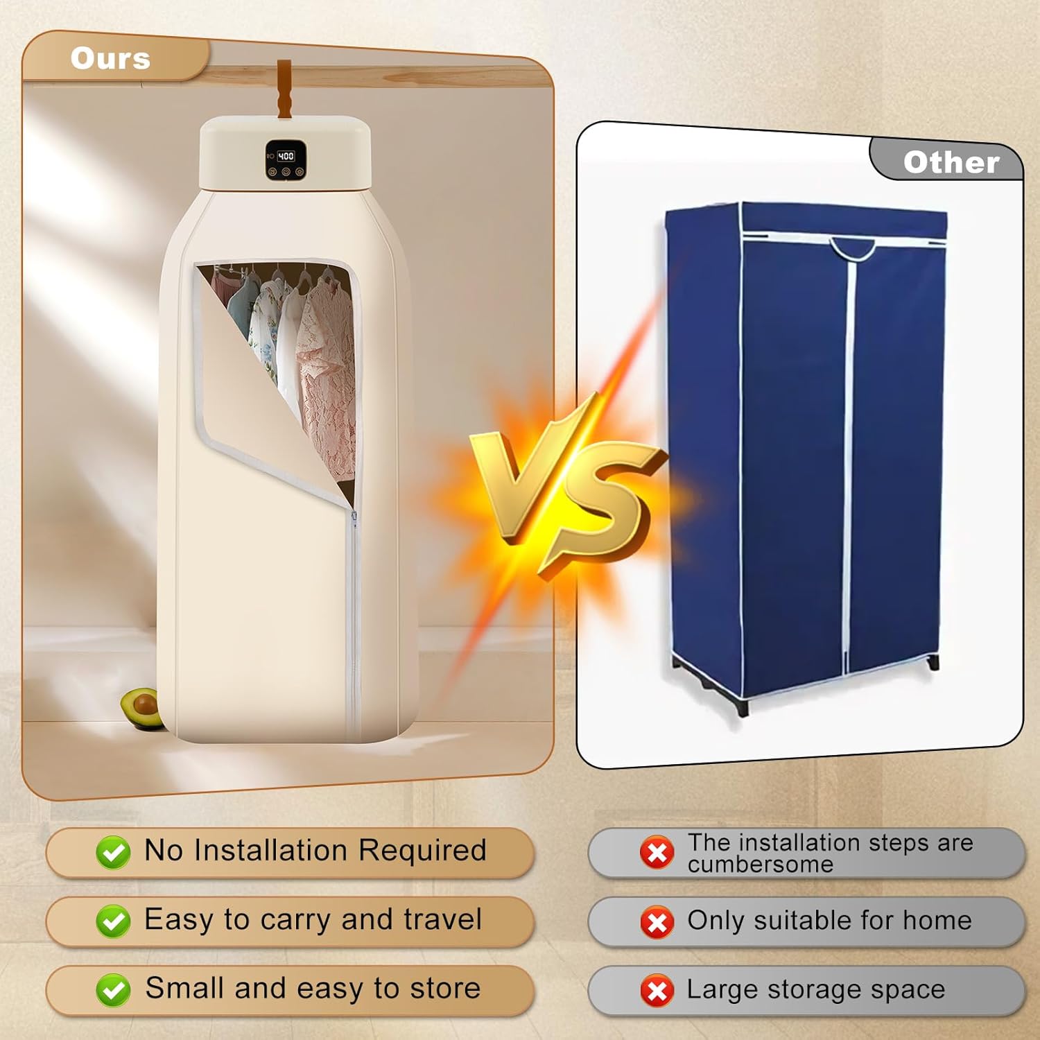 Sèche-linge portable - mini pompe à chaleur, 600 W, UV, sac séchage, minuterie, PTC, affichage LED