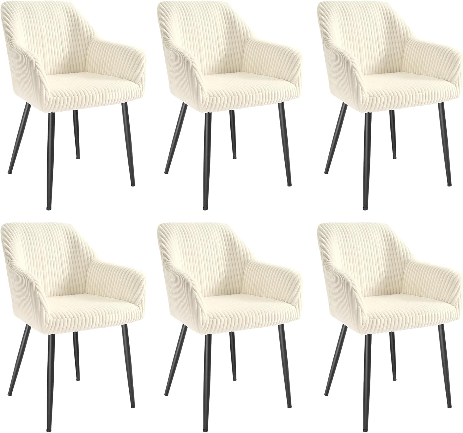 SONGMICS - Chaises salle à manger (lot de 6) - velours, accoudoirs, pieds métal, blanc crème, charge 120 kg - LDC087WD01