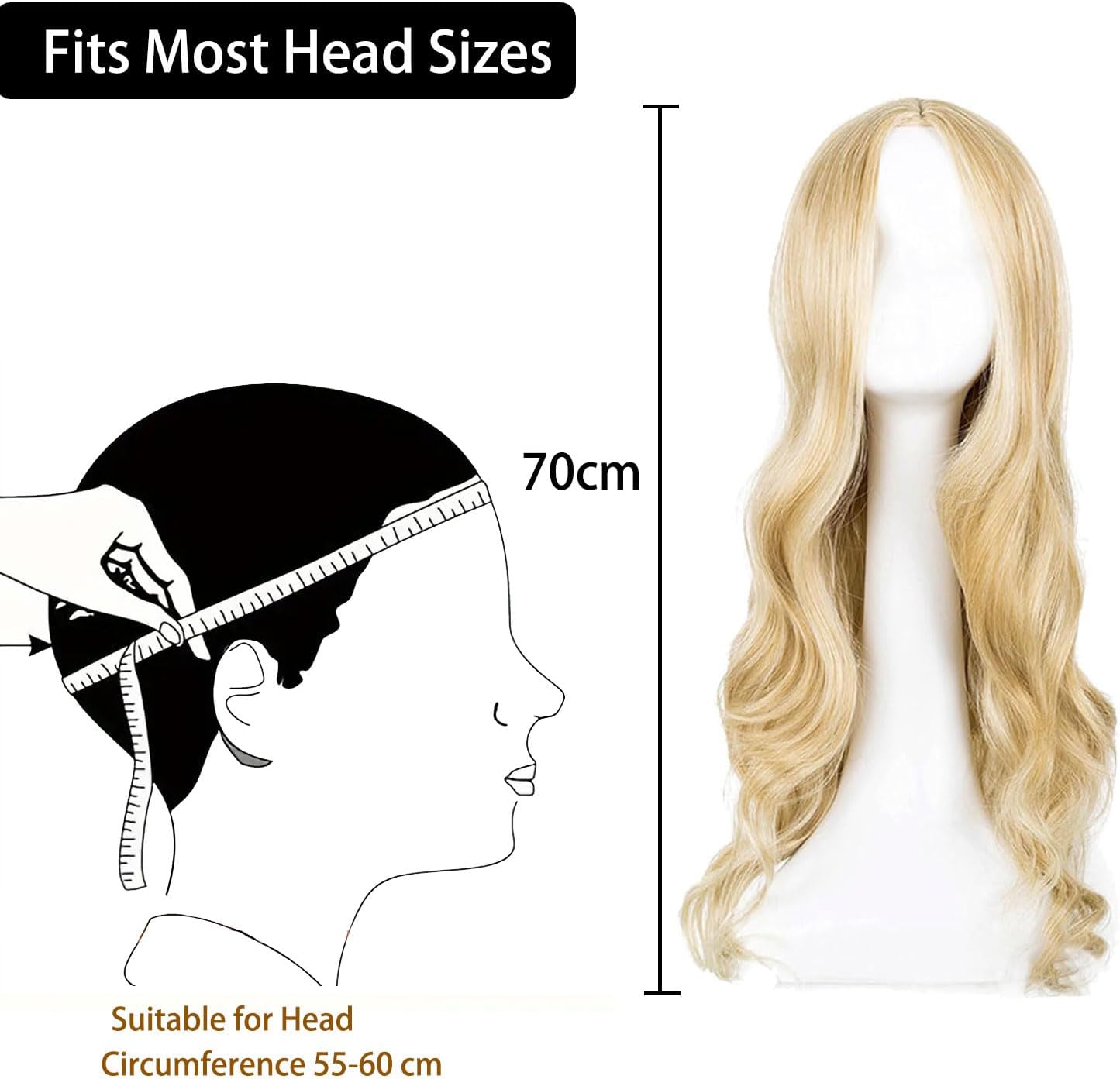 Perruque femme - bouclée blonde, 68 cm, ondulée, résistante à la chaleur