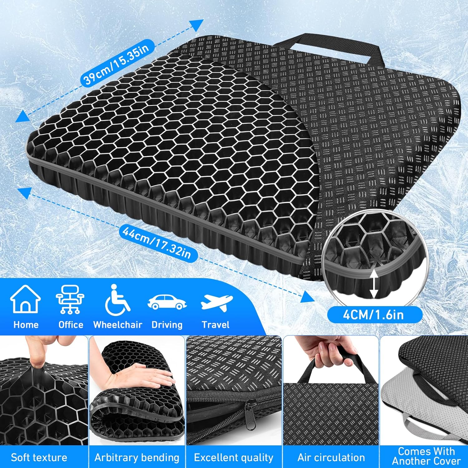 Vmingo - coussin de chaise gel respirant - housse antidérapante, soulage pression