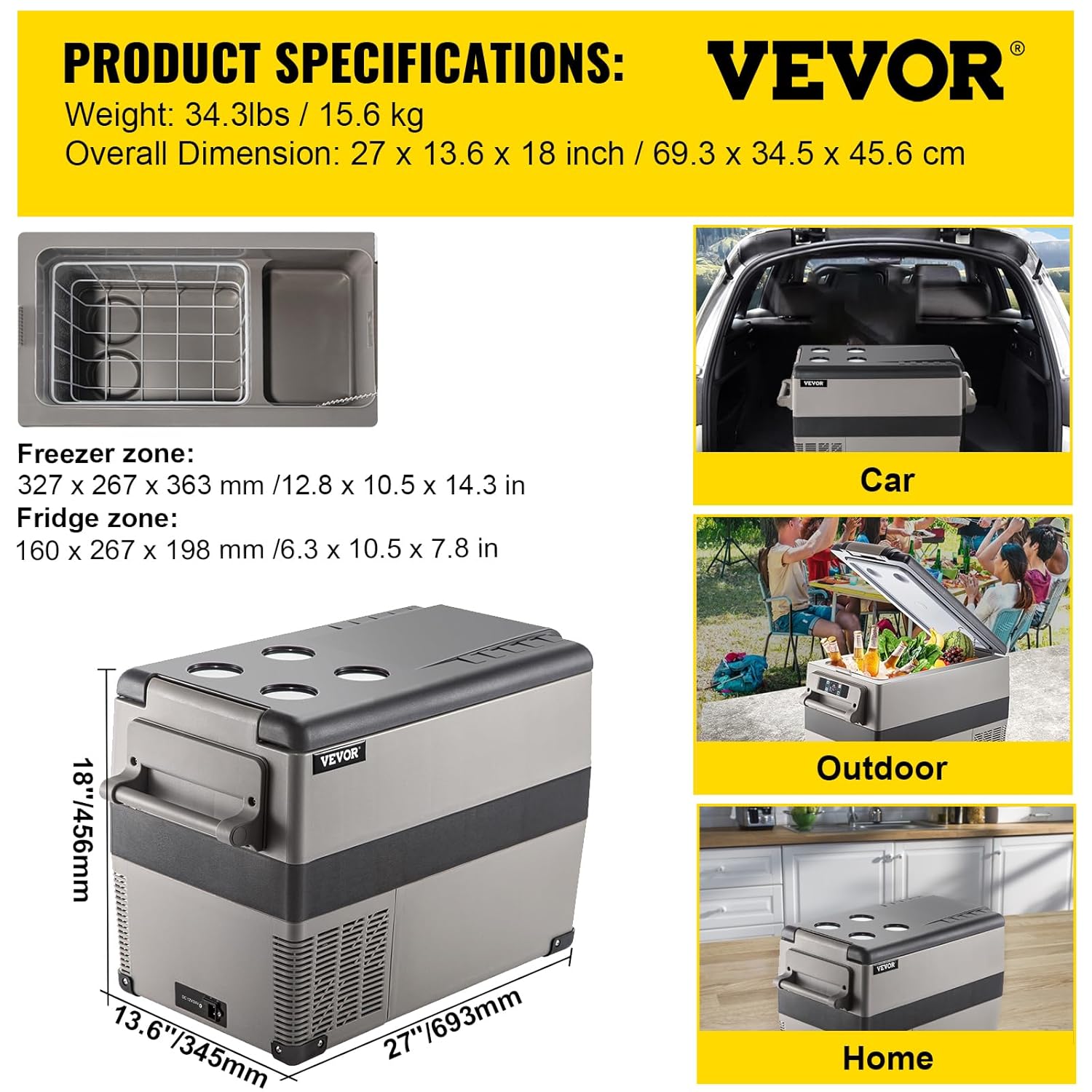 VEVOR - glacière électrique 45L - 60W - compresseur - 69,3x34,5x45,6cm