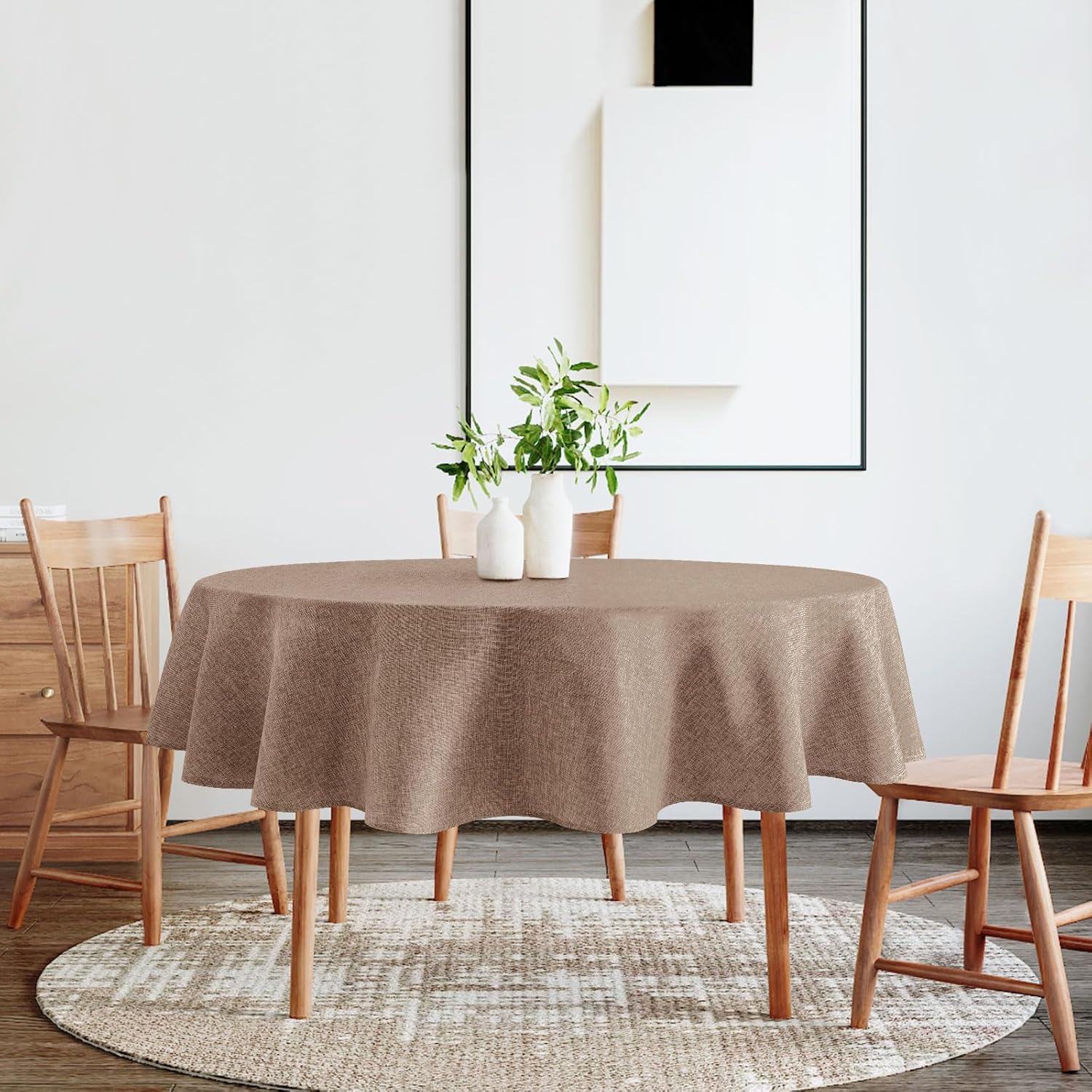 DWCN - Nappe ronde lavable effet lin, 140 cm, extérieure, résistante, DWCN