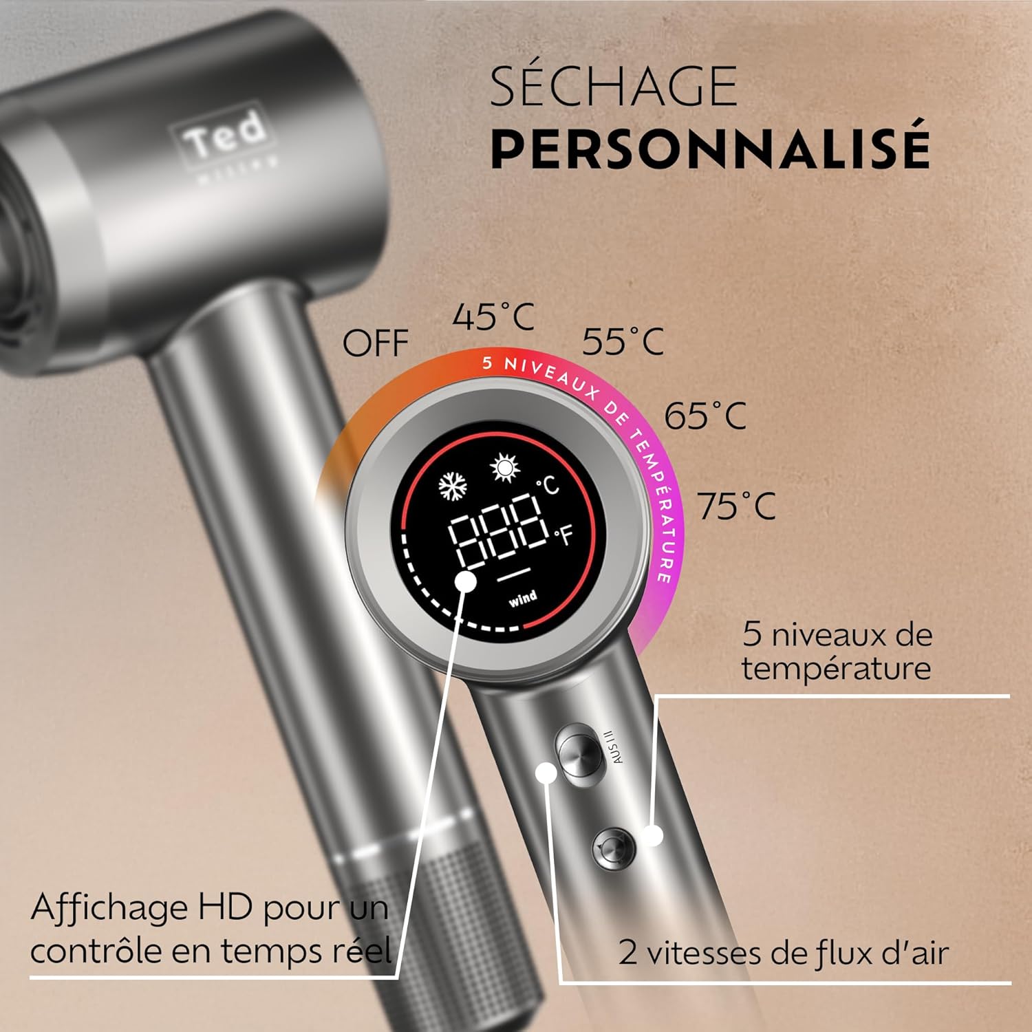 Sèche-cheveux ionique pro - diffuseur - compact - brillance, anti-frisottis