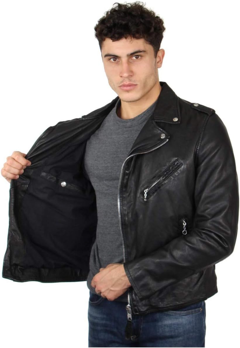 Schott - Perfecto cuir homme - coupe ajustée - noir classique 47534