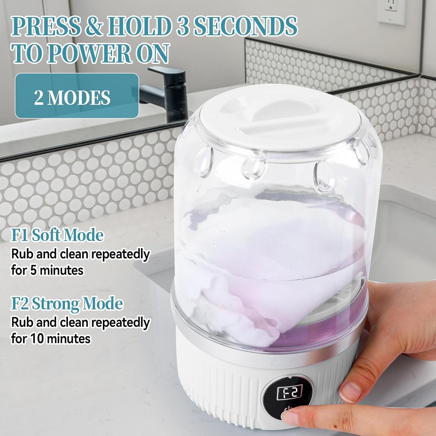 Mini machine à laver portable - 2 modes - compacte - rechargeable sans fil